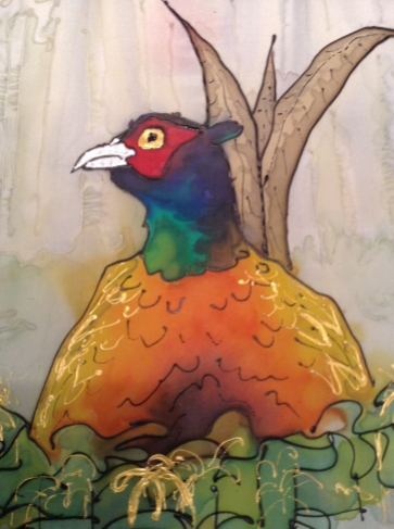 Pheasant silk painting