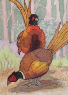 pheasants silk painting
