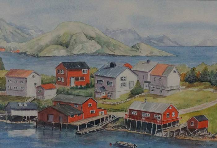 Norwegian Village watercolour painting
