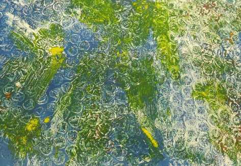 Blue, yellow and green print of bubble wrap