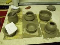 The pots ready for firing